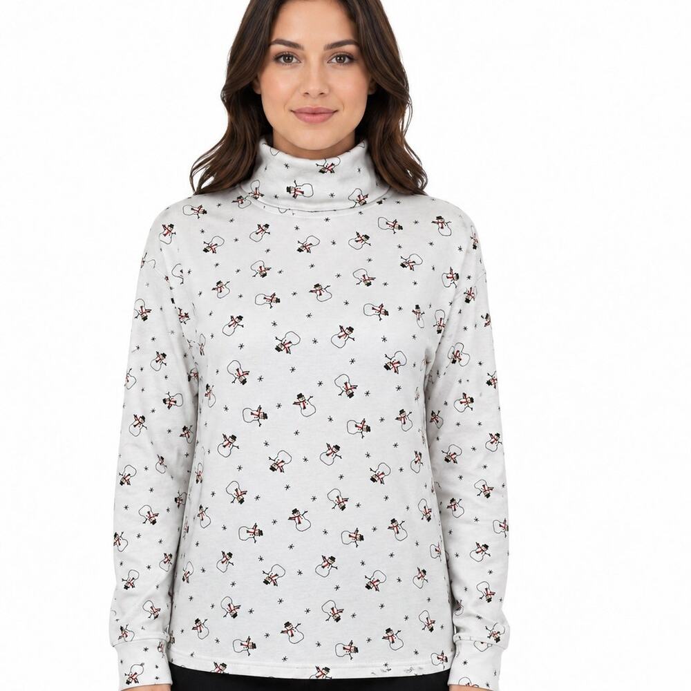 Lord & Taylor Vintage Turtleneck T-shirt Sweater Christmas Snowman Cotton Size M